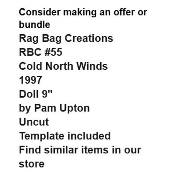 Rag Bag Creations RBC55 Pattern Cold North Winds 9" Doll Uncut Craft Folk Art - Picture 3 of 6
